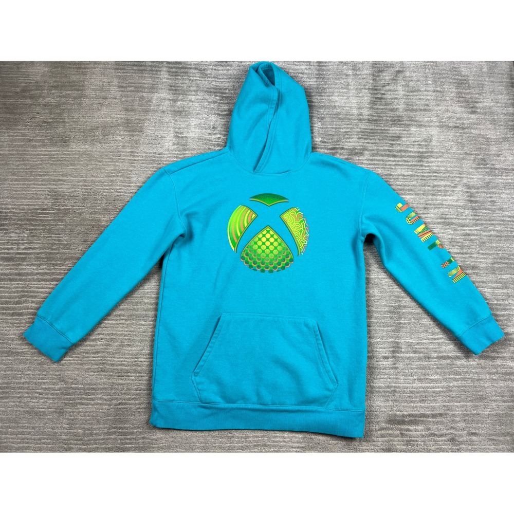 Xbox Hoodie Boys XXL 18 Blue Microsoft Graphic Logo Pullover Fleece Sweatshirt